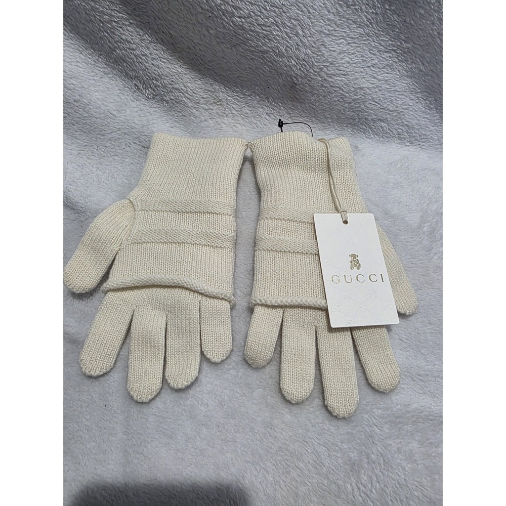 NWT Authentic Gucci Kid Double Layer Wool Cashmere Blend Gloves MOP Gucci Logo M